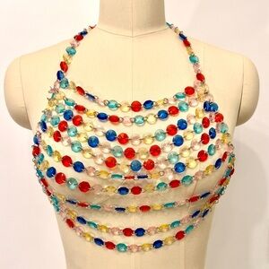 Multicolor Beaded Halter Top – Y2K Sheer Festival Rave Statement Top
